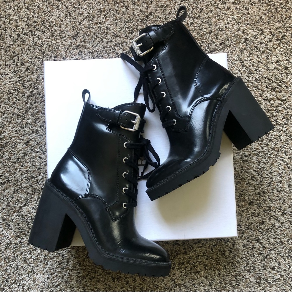 NWOB All Saints Patent Leather Chunky Heel Boots Size 36